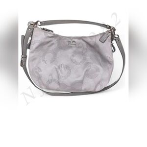 Coach Madison Shoulder Hobo Bag Gray Silver Op Art Dot Leather Trim Convertible